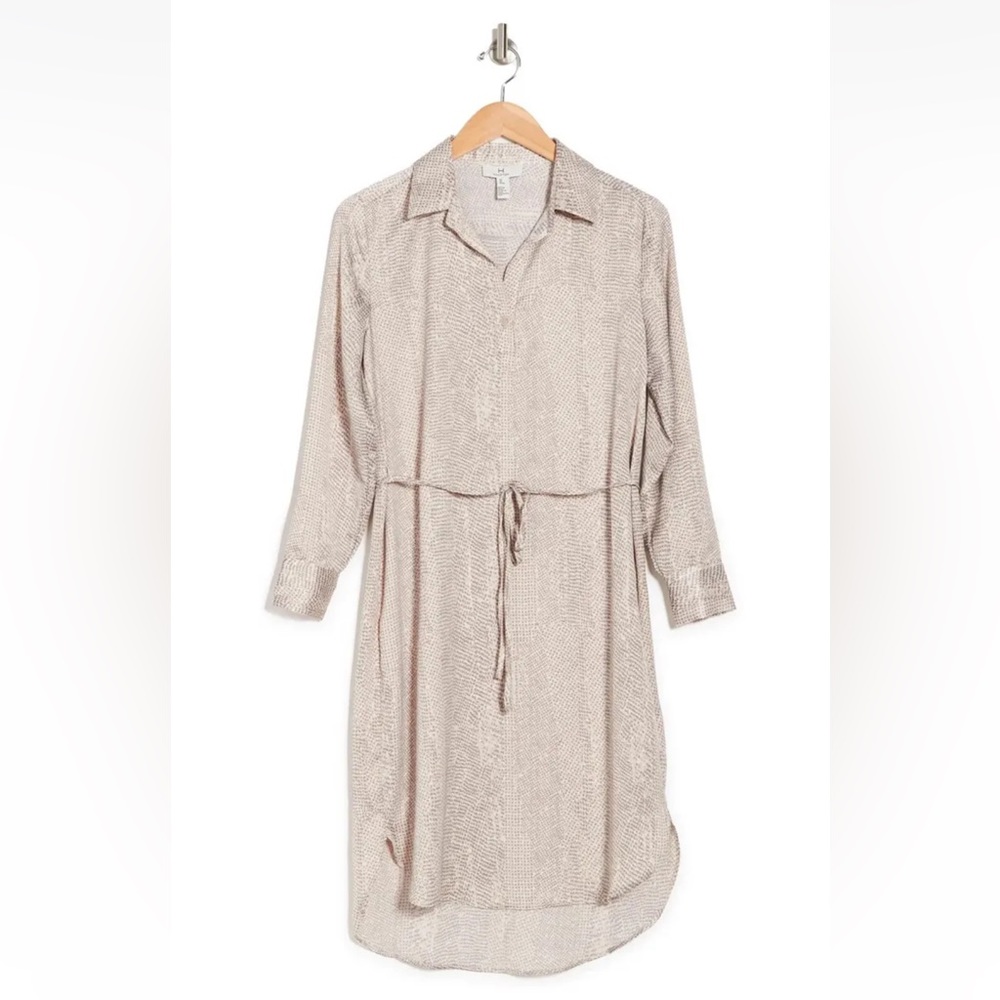 H Halston long sleeve tie waist shirt dress small
